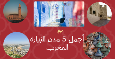 مشهد سياحي في المغرب يظهر تنوع المدن بين المعالم التاريخية، الشواطئ، والأسواق التقليدية، مع حضور واضح للثقافة المغربية.
